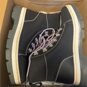 Classic Black Women's Lace-Up Ankle Boots with Purple Laces